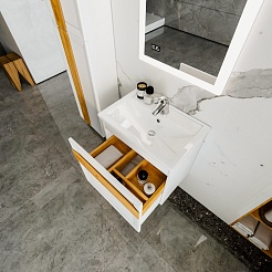 Бриклаер Мебель для ванной Берлин 60 белая с ручкой дуб золотой – фотография-6